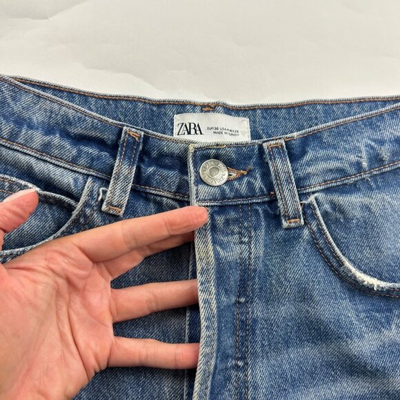 Zara Blue Distressed Denim High Rise Button Fly Cutoff Shorts 4 - Picture 2 of 5